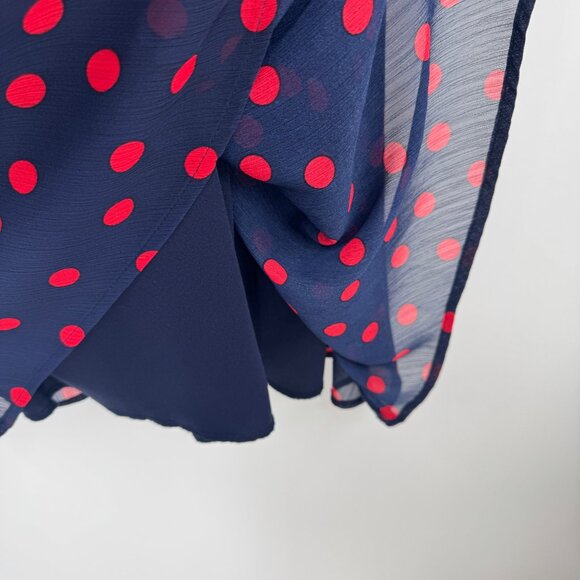 Connected Twisted-Sleeve Fit & Flare Dress Woman’s size medium sheer navy red po - Picture 7 of 14